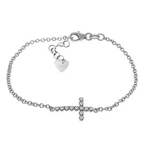 0.18 Carat 14K Solid White Gold Cross Bracelet Natural Diamond