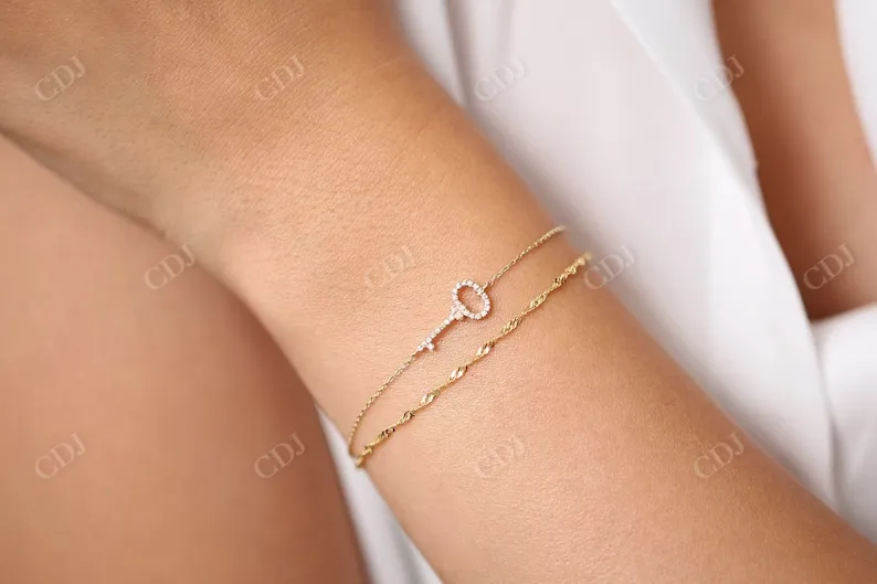 0.18Ctw Dainty Key Charm Lab Grown Diamond Bracelet