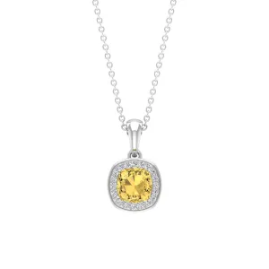 1 CT Cushion Cut Citrine Halo Pendant with Diamond