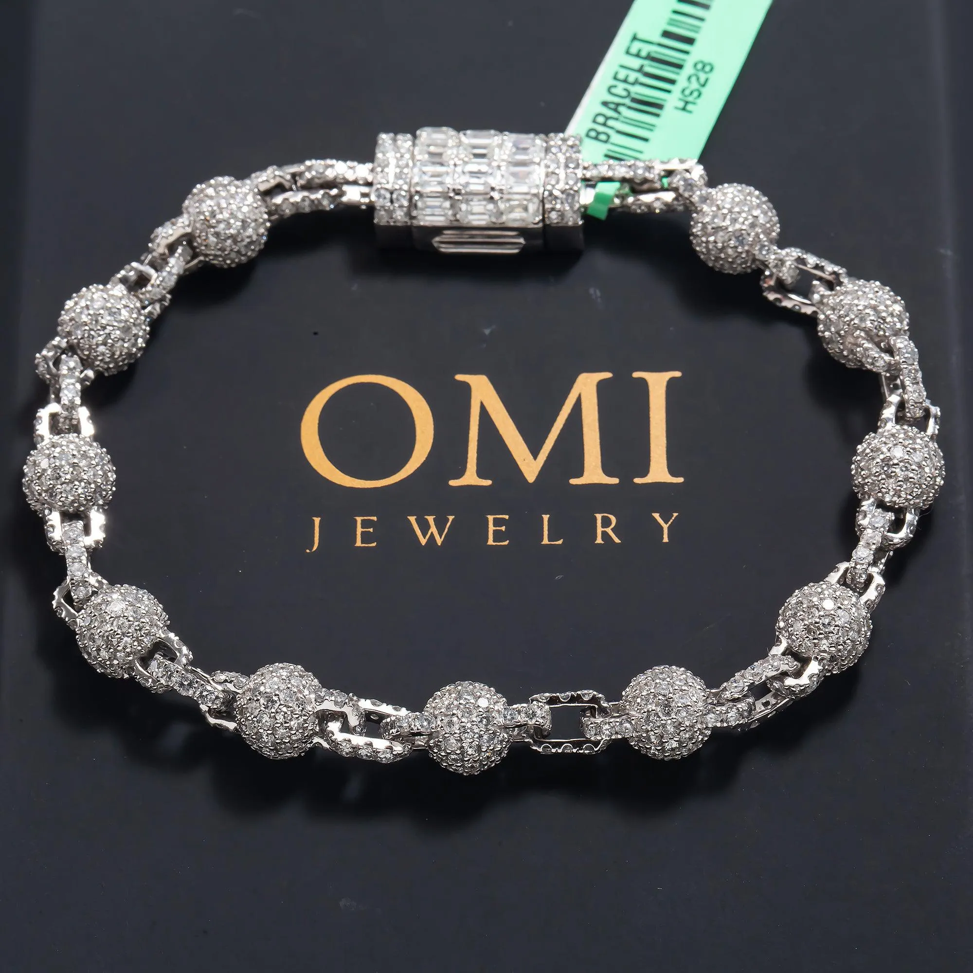 10K GOLD ROUND DIAMONDS BALL CHAIN LINK BRACELET 14.25 CT