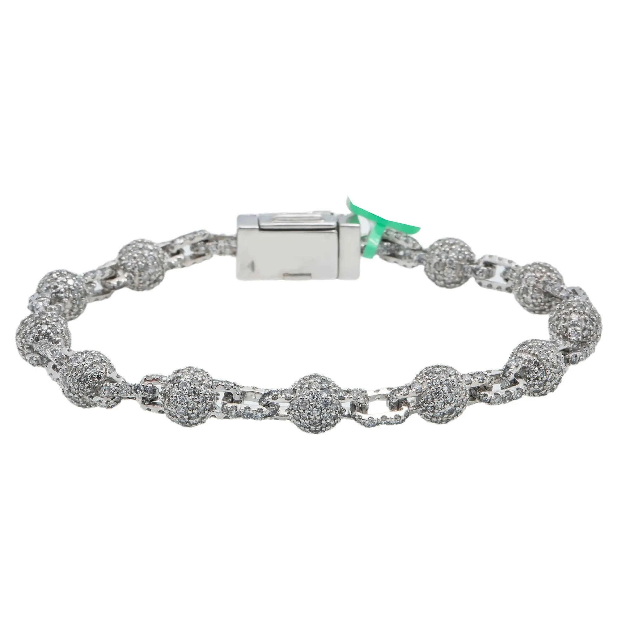 10K GOLD ROUND DIAMONDS BALL CHAIN LINK BRACELET 14.25 CT