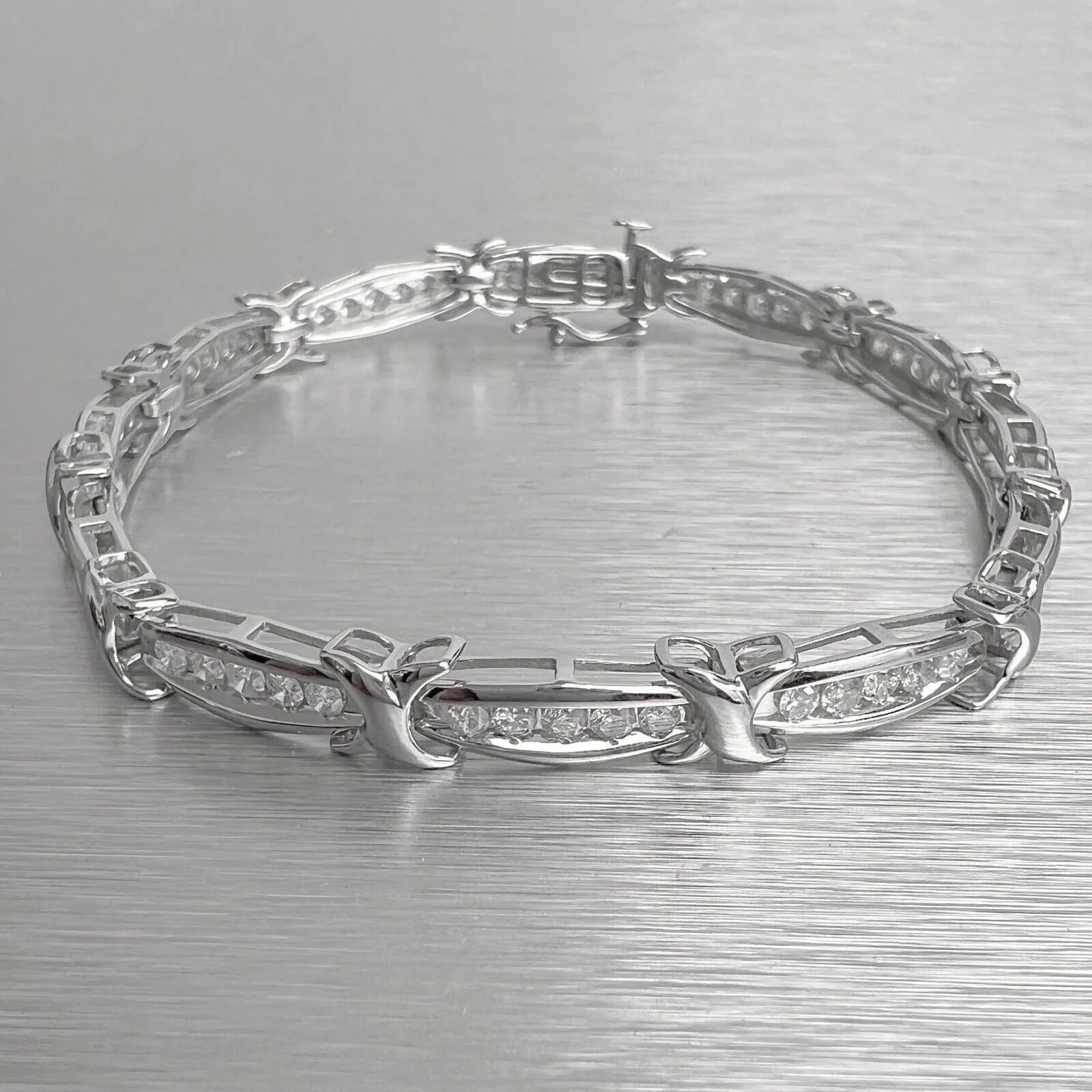 10k White Gold Diamond Station X Crossover Bracelet 2.10ctw G SI2 7.00" 10.9g