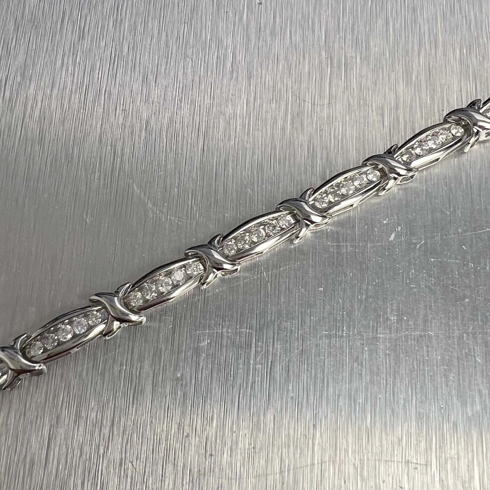 10k White Gold Diamond Station X Crossover Bracelet 2.10ctw G SI2 7.00" 10.9g