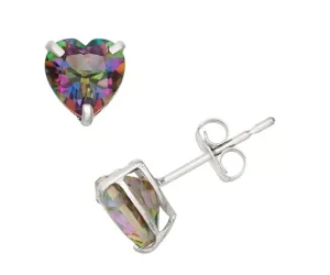 10k White Gold Plated 1/2 Carat Heart Created Mystic Topaz Stud Earrings