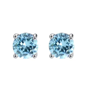 10k White Gold Plated 2 Ct Round Created Blue Topaz Stud Earrings