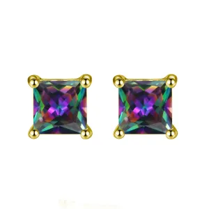 10k Yellow Gold Plated 3 Carat Princess Cut Created Mystic Topaz Stud Earrings