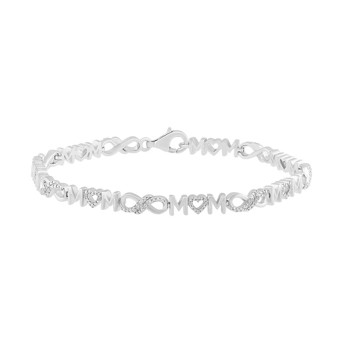 1/10 CTW Diamond Infinity Heart Mom 7.25-inch Bracelet in Sterling Silver