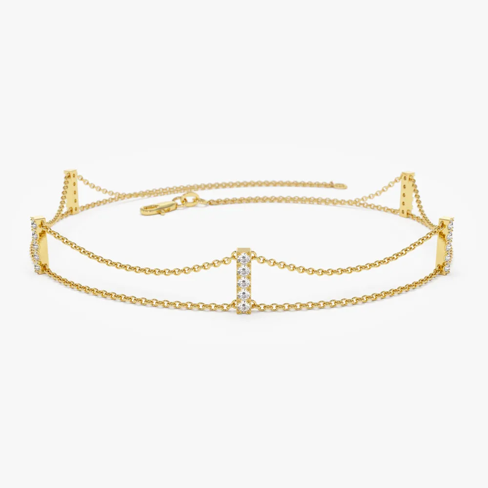 14k 5 Station Diamond Bar Bracelet