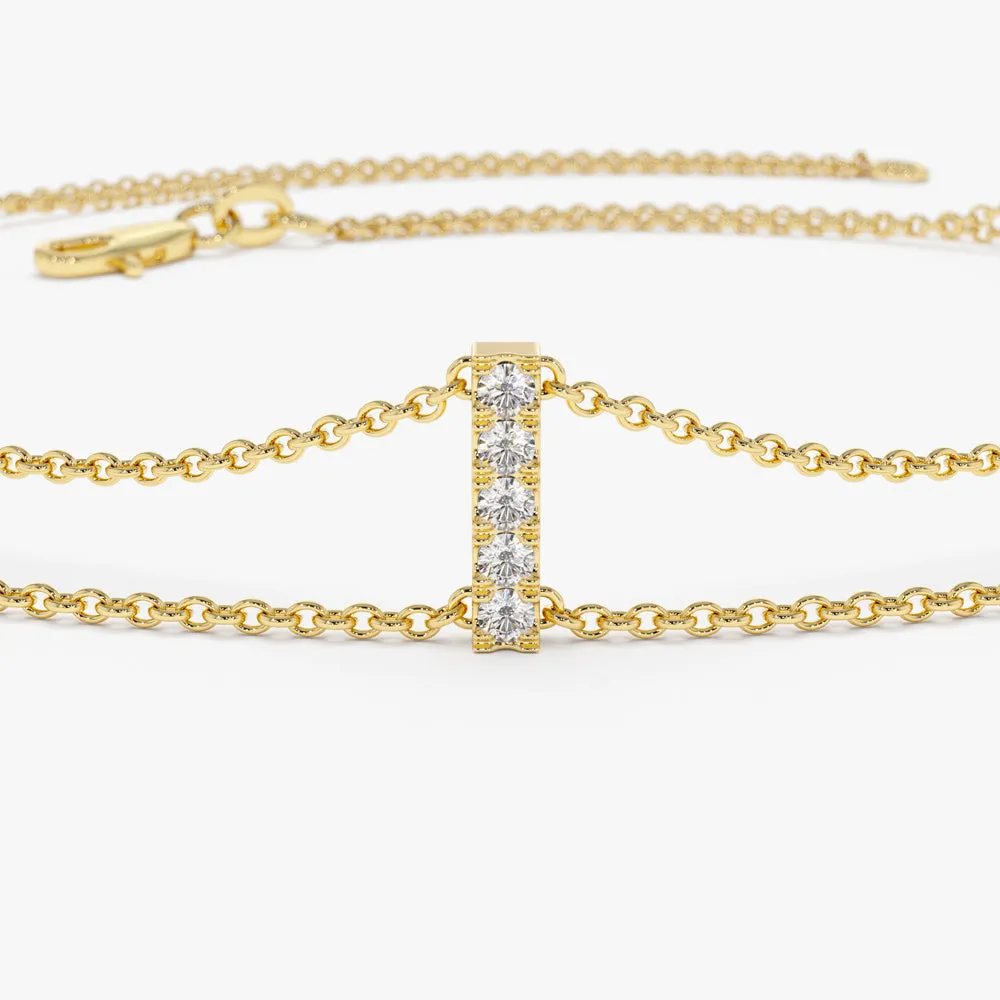 14k 5 Station Diamond Bar Bracelet