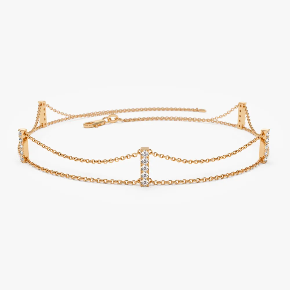 14k 5 Station Diamond Bar Bracelet