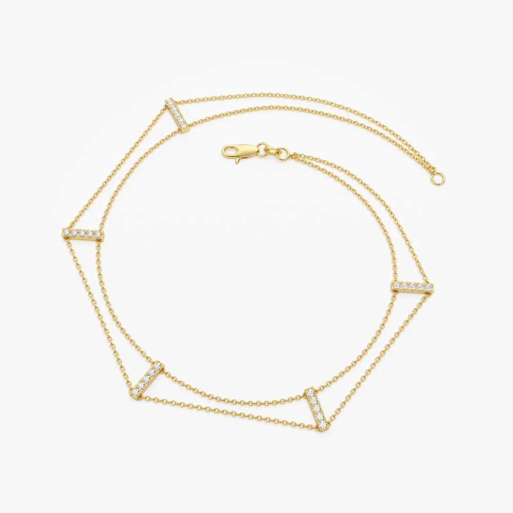 14k 5 Station Diamond Bar Bracelet