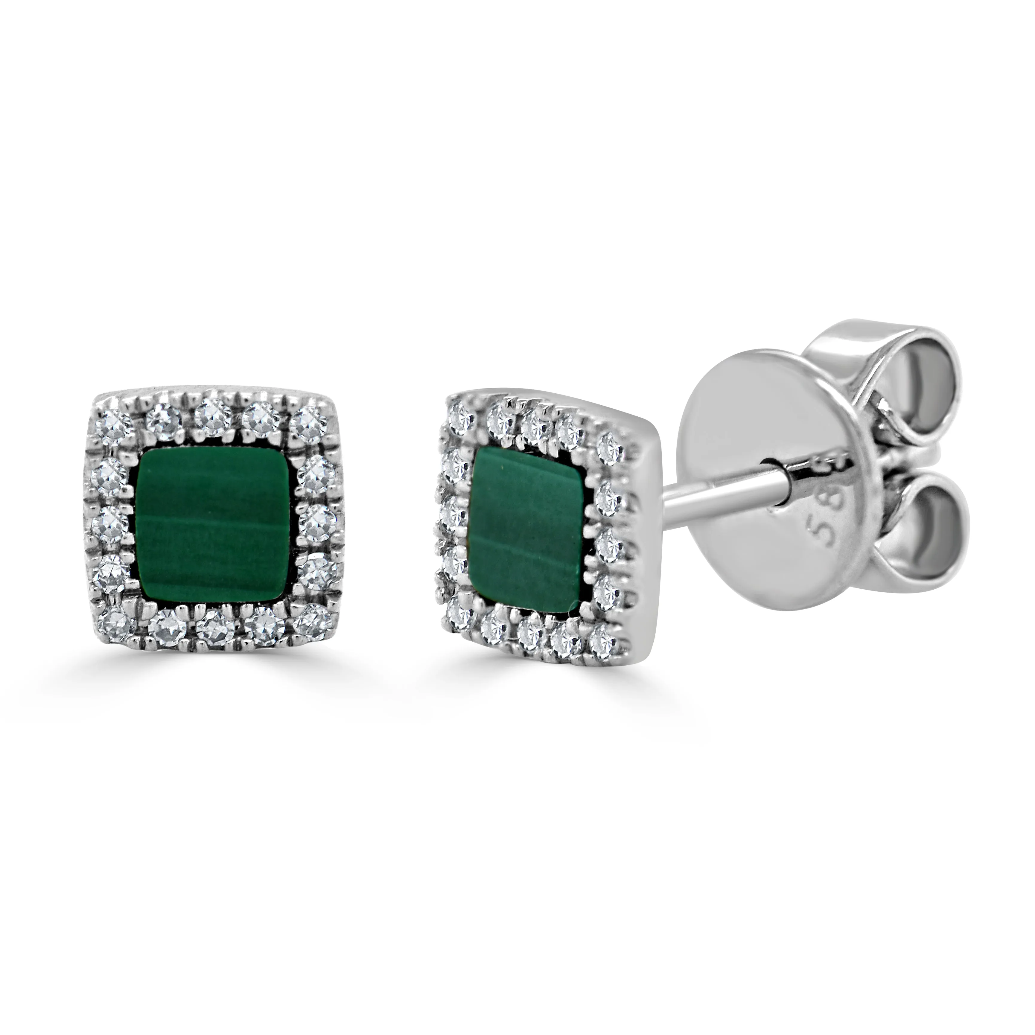 14k Gold Malachite & Diamond Square Stud Earrings