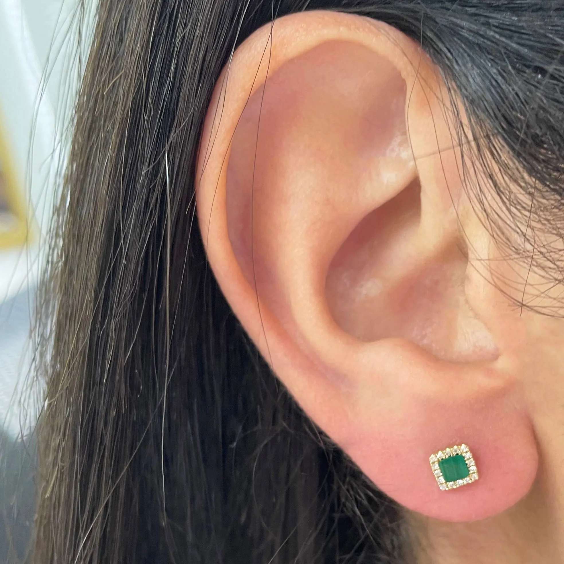 14k Gold Malachite & Diamond Square Stud Earrings