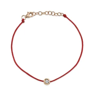 14K Rose Gold Red String Diamond Bezel Bracelet