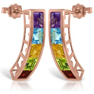 14K Solid Rose Gold Earrings w/ Natural Multi Gemstones