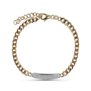 14K Two Tone Thick Chain Diamond Tag Bracelet