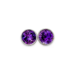 14K W Gold 1.64ctw 6.5mm Bezel Set Round Amethyst Earrings