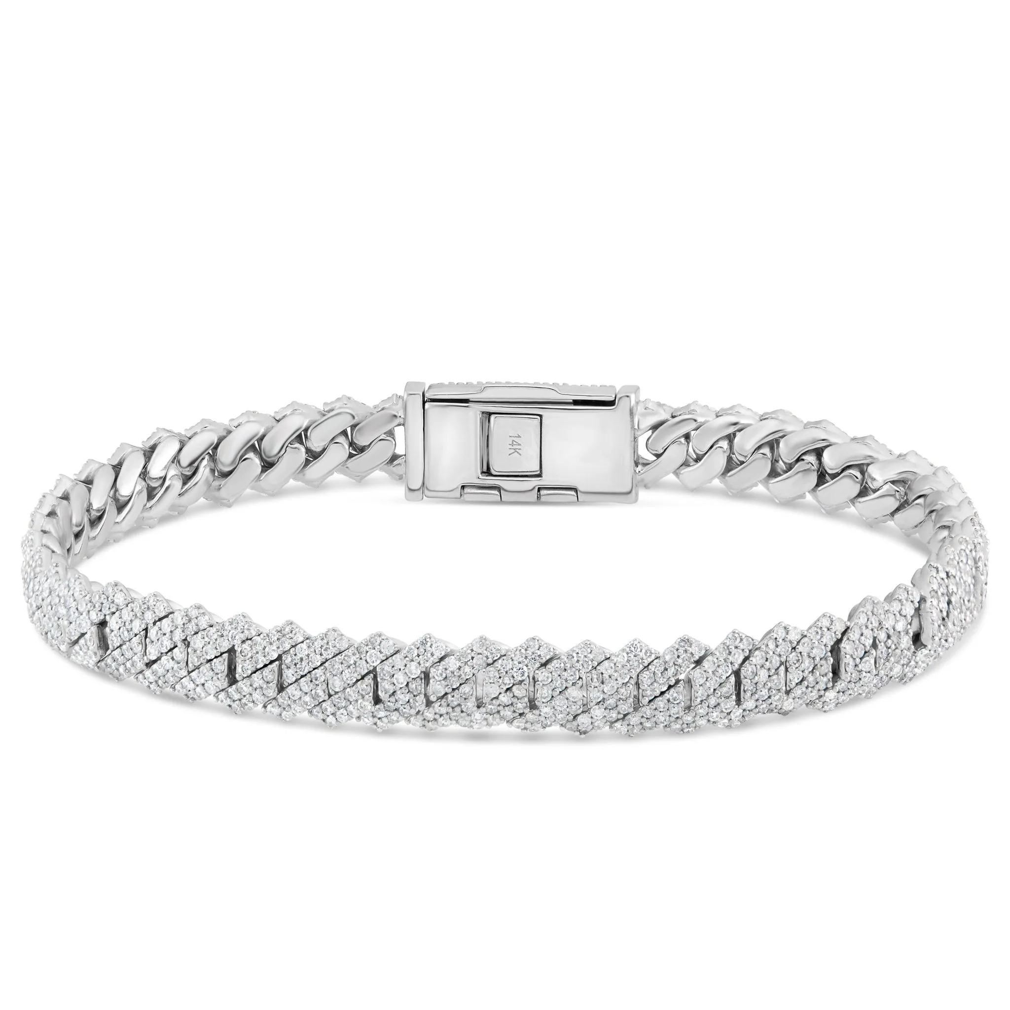 14K White Gold 5.79ct 8mm Mini Diamond Cuban Bracelet