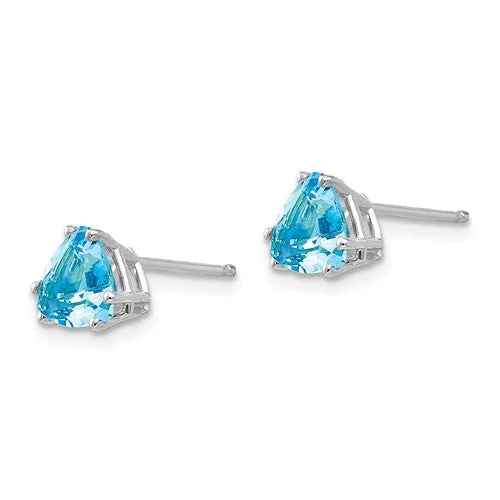 14k White Gold 6mm Trillion Swiss Blue Topaz Earrings