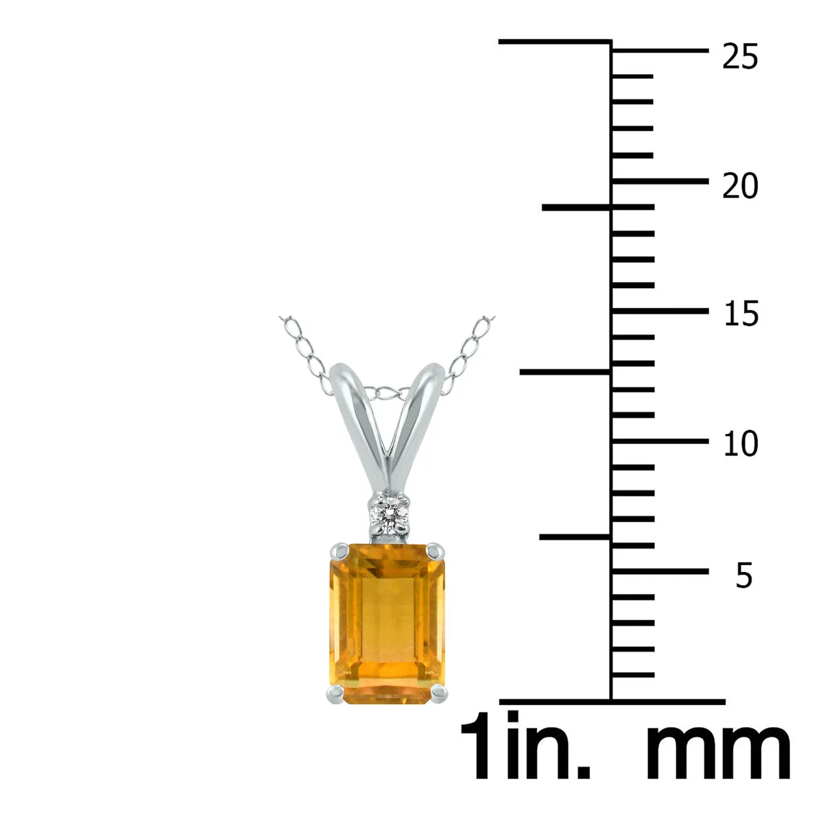 14K White Gold 6X4Mm Emerald Shaped Citrine And Diamond Pendant