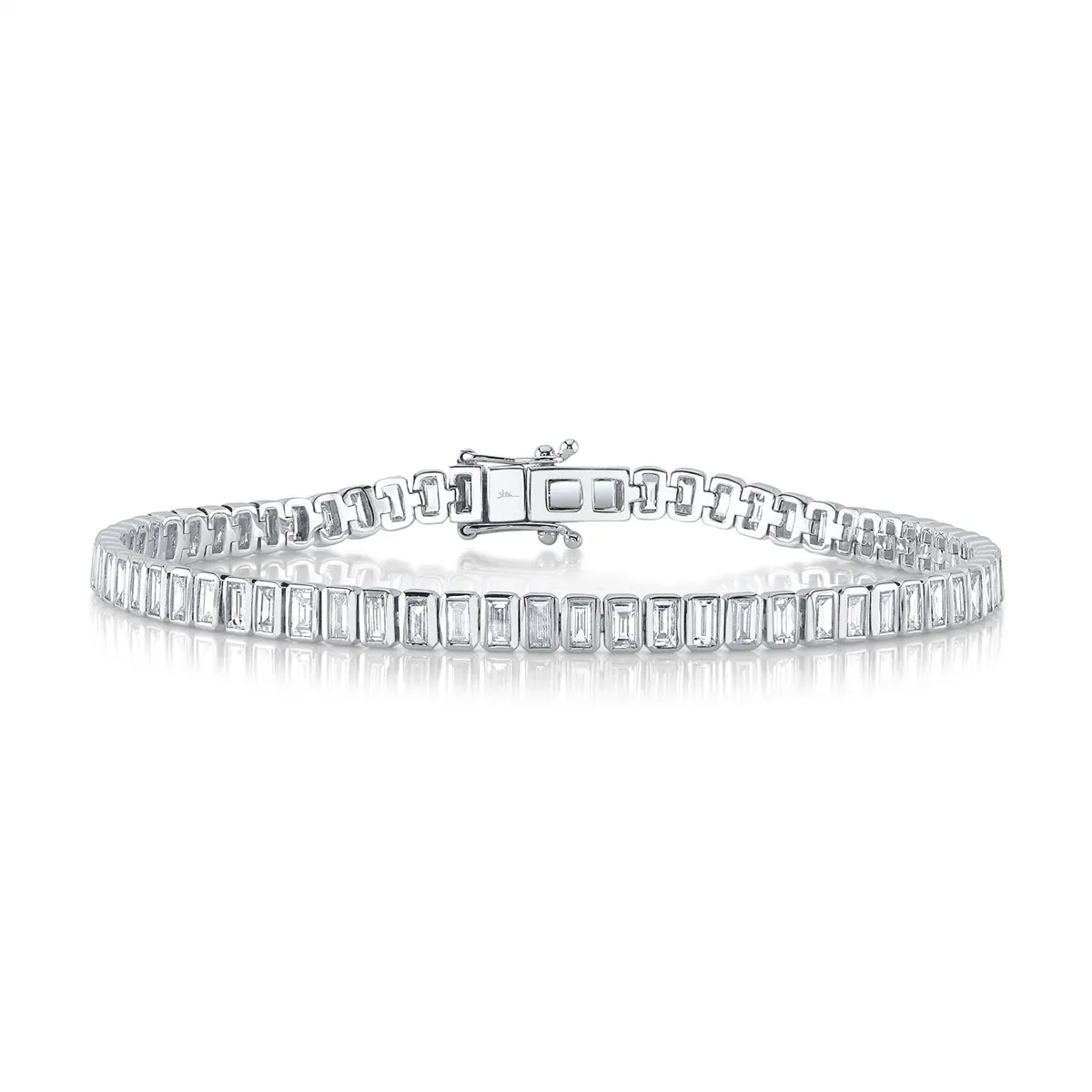 14K White Gold Baguette Diamond Bezel Set Tennis Bracelet