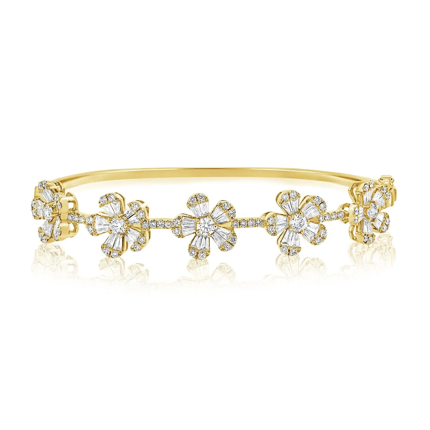 14K White Gold Diamond Flower Bangle