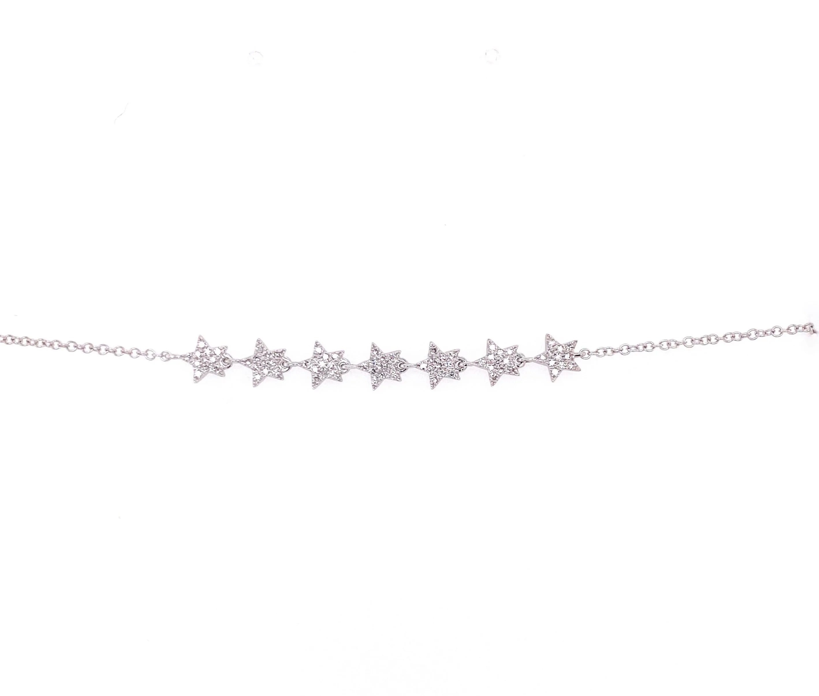 14K White Gold Diamond Star Bracelet