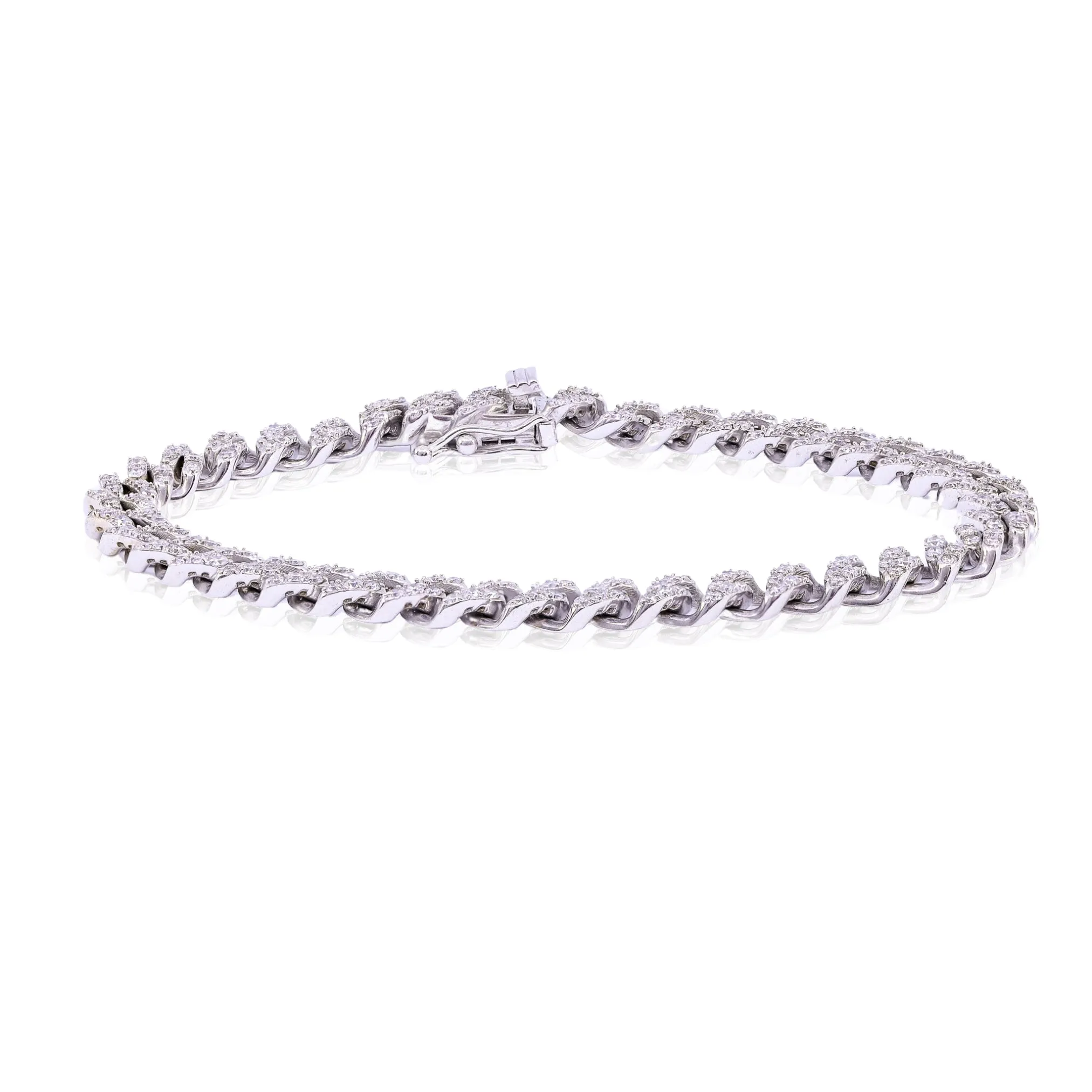 14K WHITE GOLD PAVE DIAMOND CUBAN LINK BRACELET - 2.45CTW