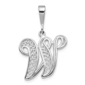 14K White GoldFancy Filigree Script Design Letter W Initial Pendant