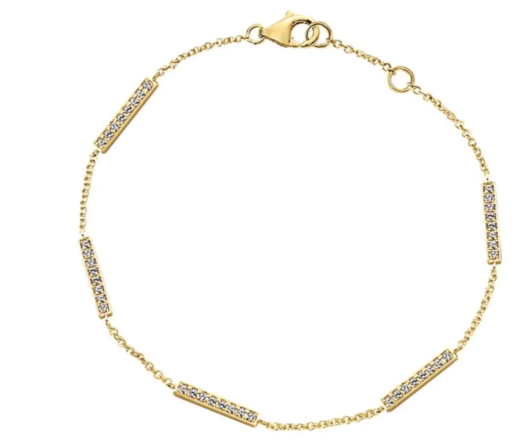 14K Yellow Gold Diamond Bar Station Bracelet