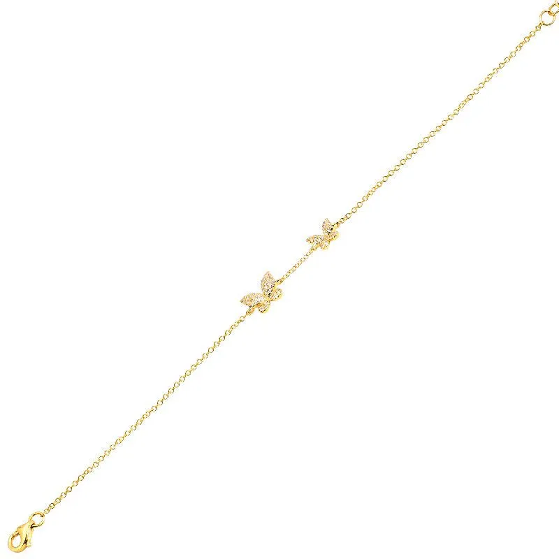 14K Yellow Gold Double Diamond Butterfly Bracelet