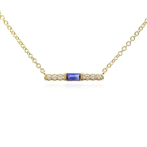 14K YELLOW GOLD EAST-WEST SAPPHIRE DIAMOND BAR NECKLACE