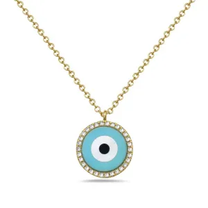 14K Yellow Gold Evil Eye Diamond And Turquoise Necklace