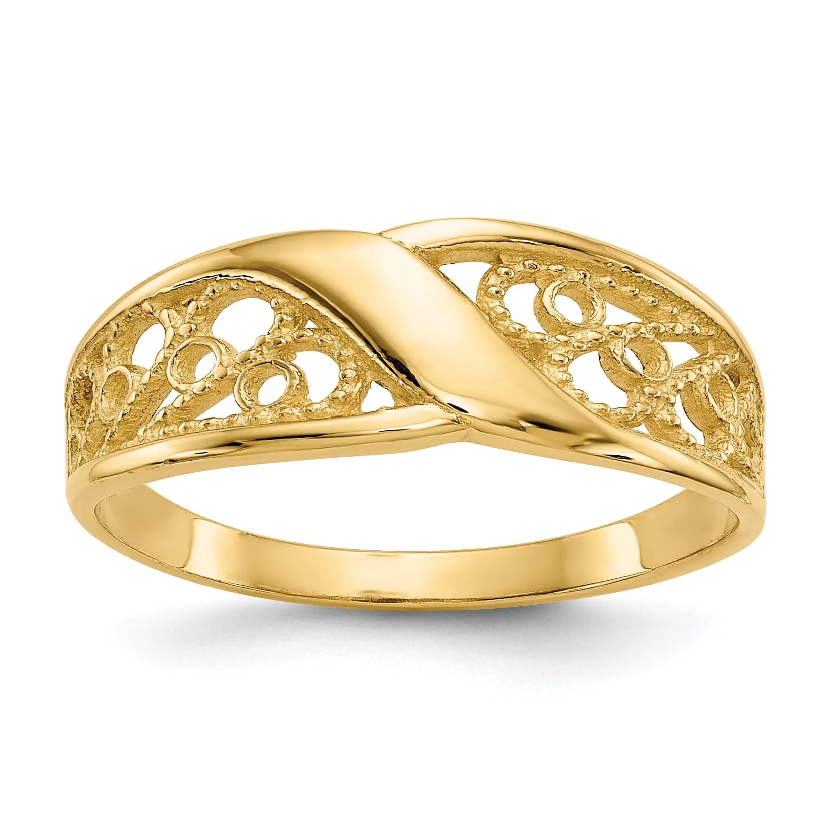 14k Yellow Gold Polished Filigree Ring