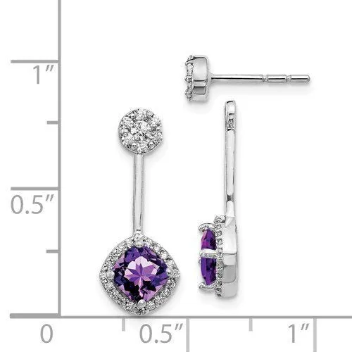 14KT 2.10 CTW AMETHYST & .33 CTW DIAMOND CUSHION HALO EARRINGS