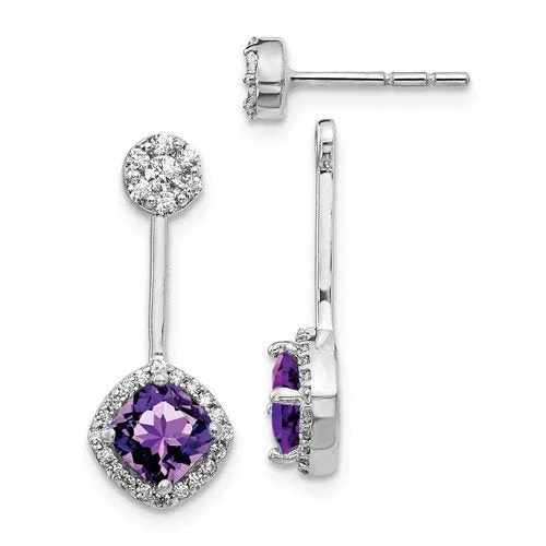 14KT 2.10 CTW AMETHYST & .33 CTW DIAMOND CUSHION HALO EARRINGS