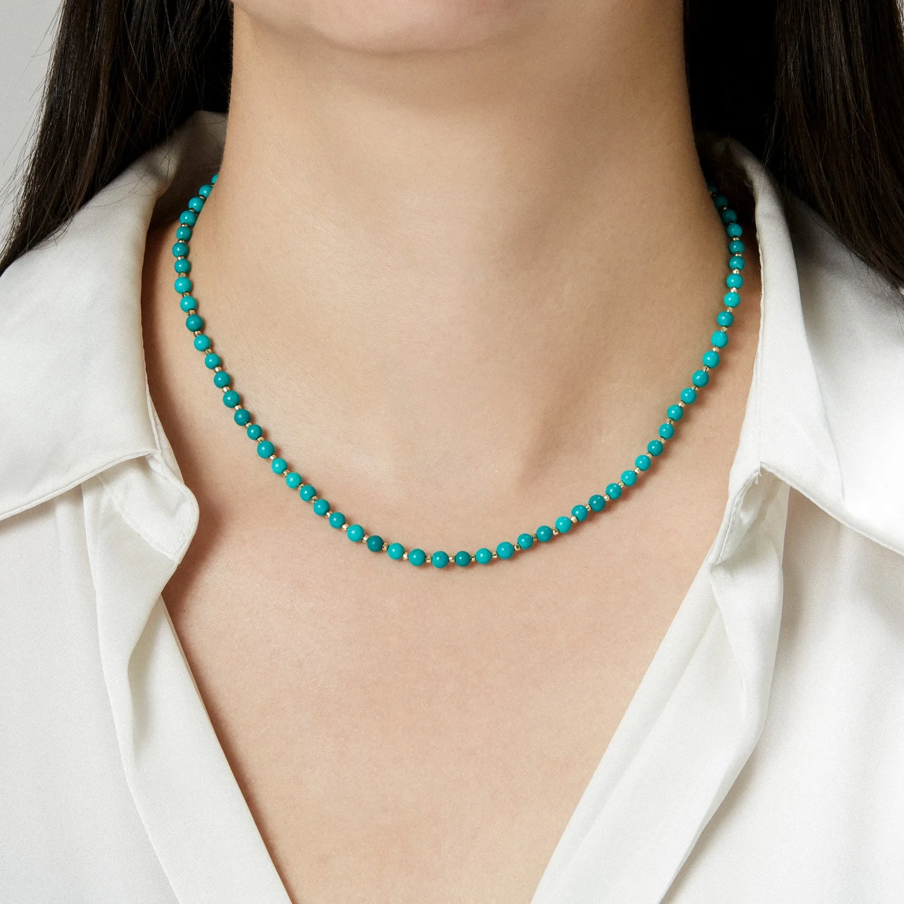 14KT Yellow Gold Turquoise Beaded Necklace