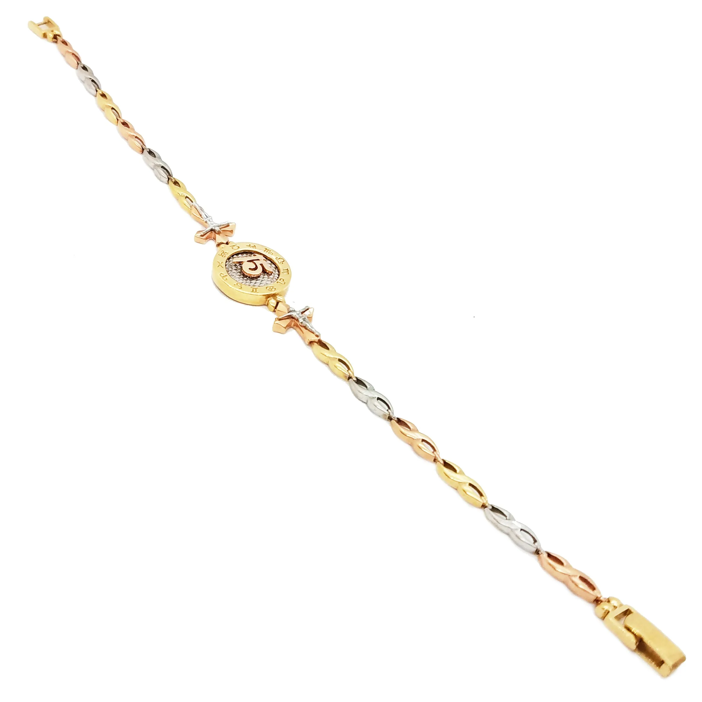 15 Birthday / Quiceañera With Zodiac Symbols Tri-Color Gold Bracelet (14K)