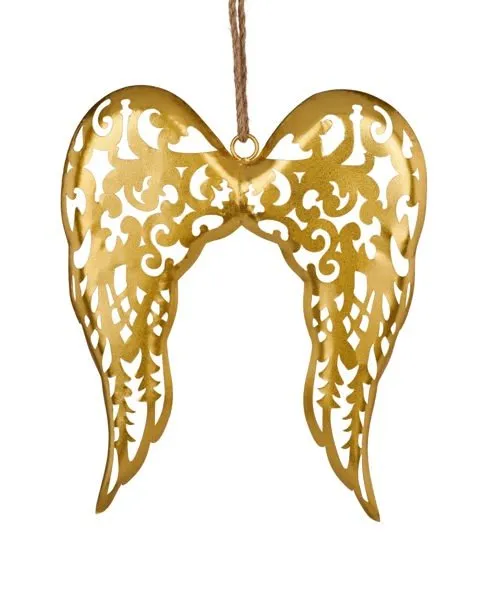 15.75" Metal Filigree Angel Wing Decor: Gold