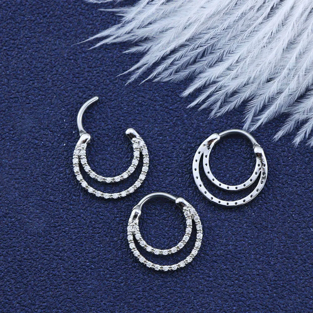 16G CZ Double Hoop Daith Earrings Septum Ring