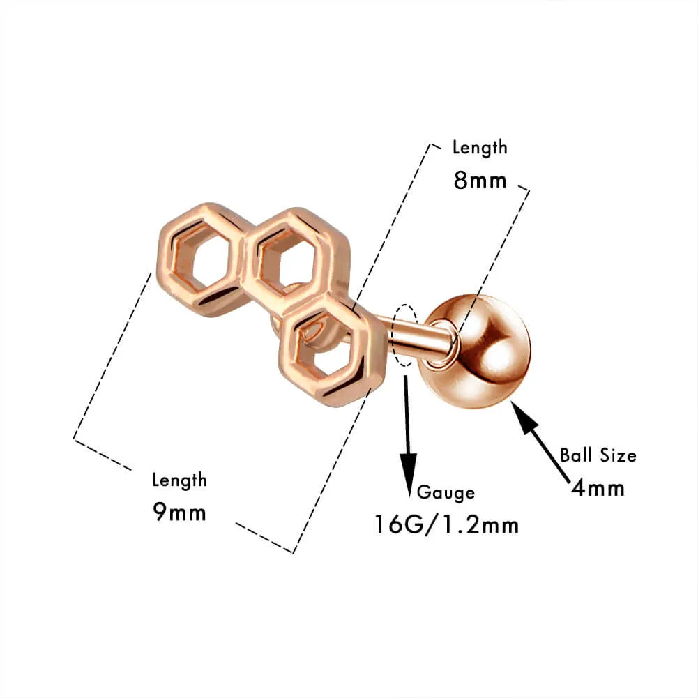 16G Three Honeycomb Hexagons Helix Daith Tragus Earring Piercings