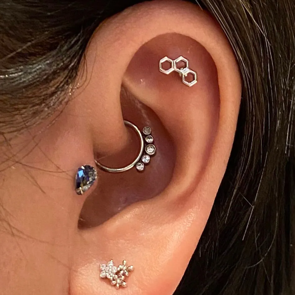 16G Three Honeycomb Hexagons Helix Daith Tragus Earring Piercings