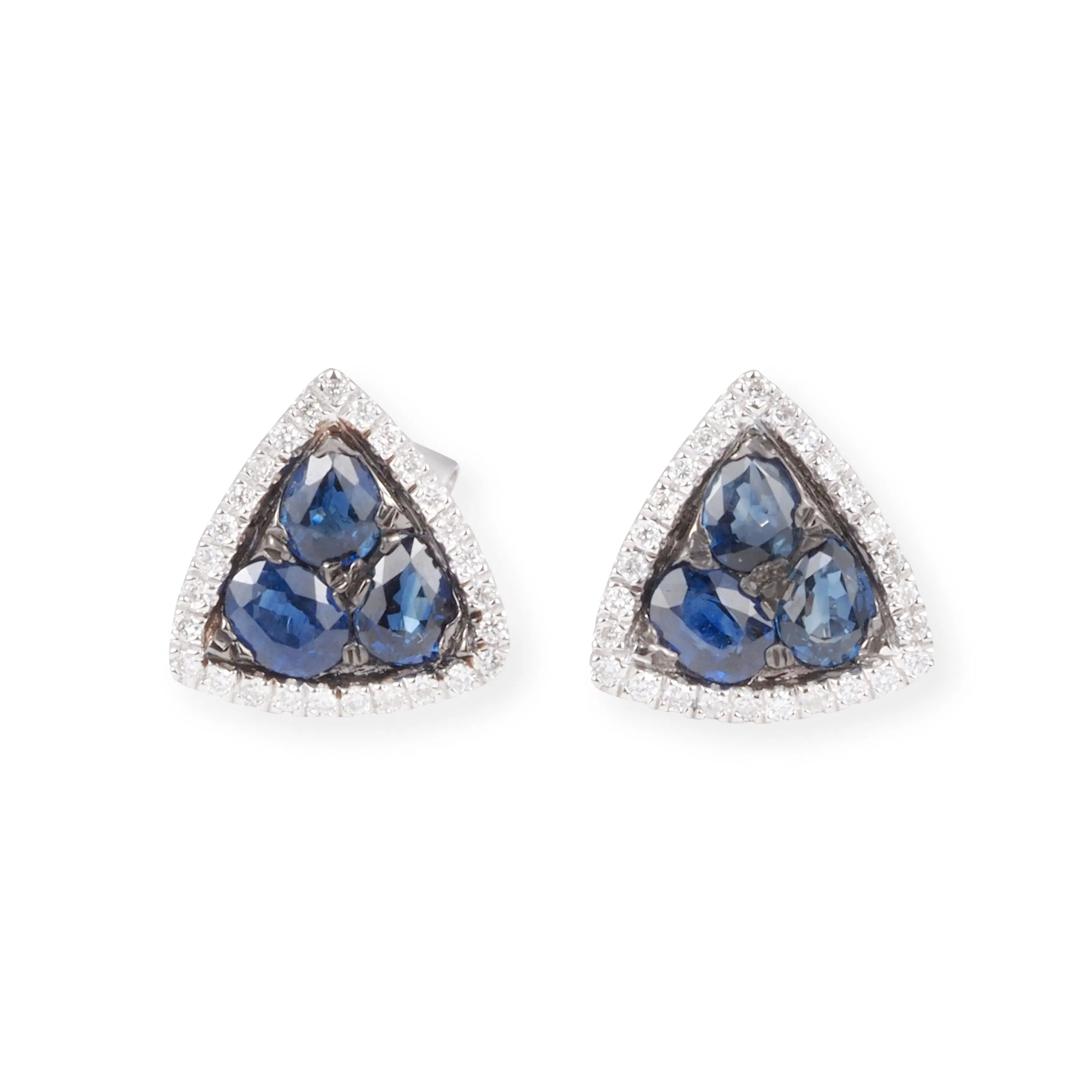 18ct White Gold Diamond and Blue Sapphire Triangle Pendant & Earrings P-7968/E-P7968