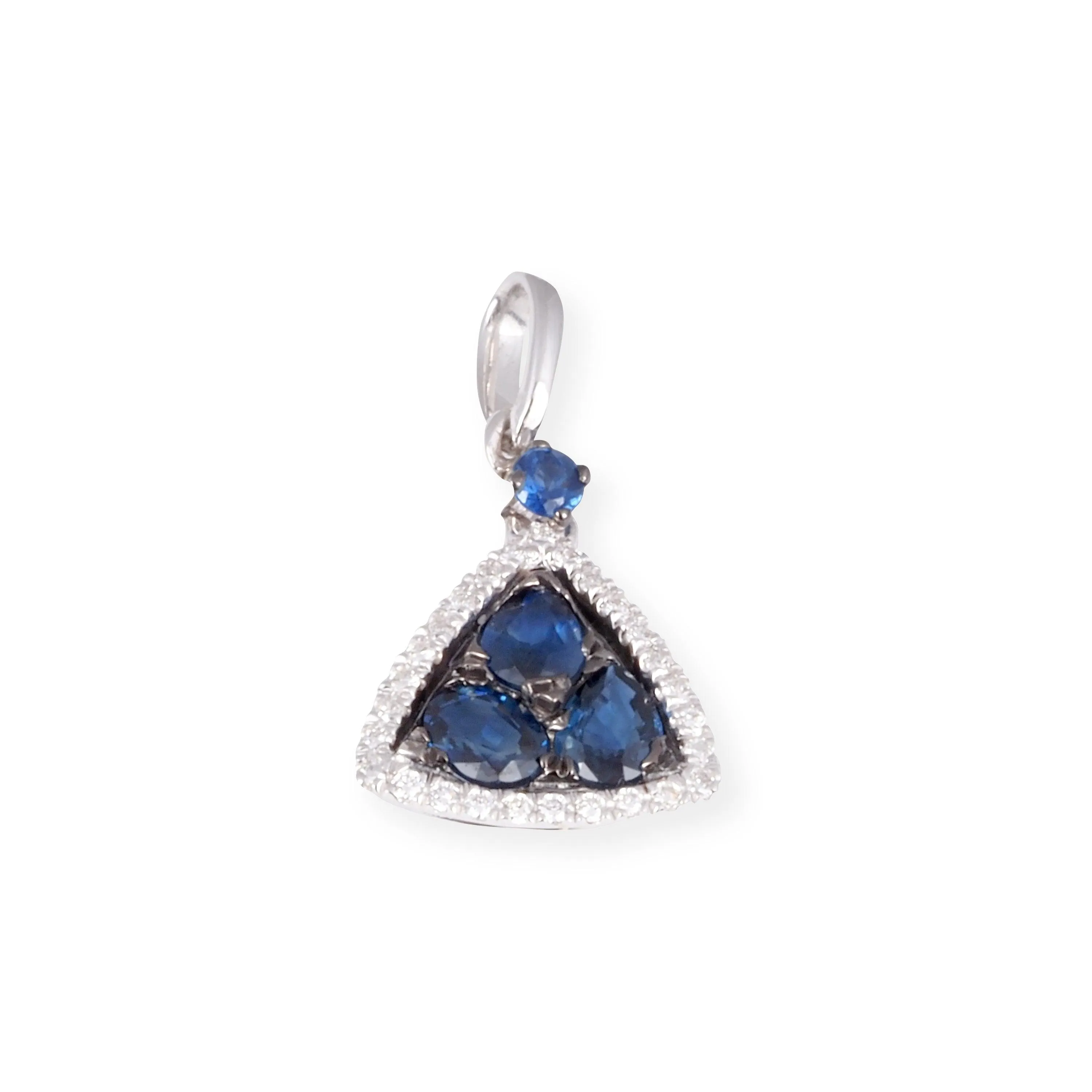 18ct White Gold Diamond and Blue Sapphire Triangle Pendant & Earrings P-7968/E-P7968