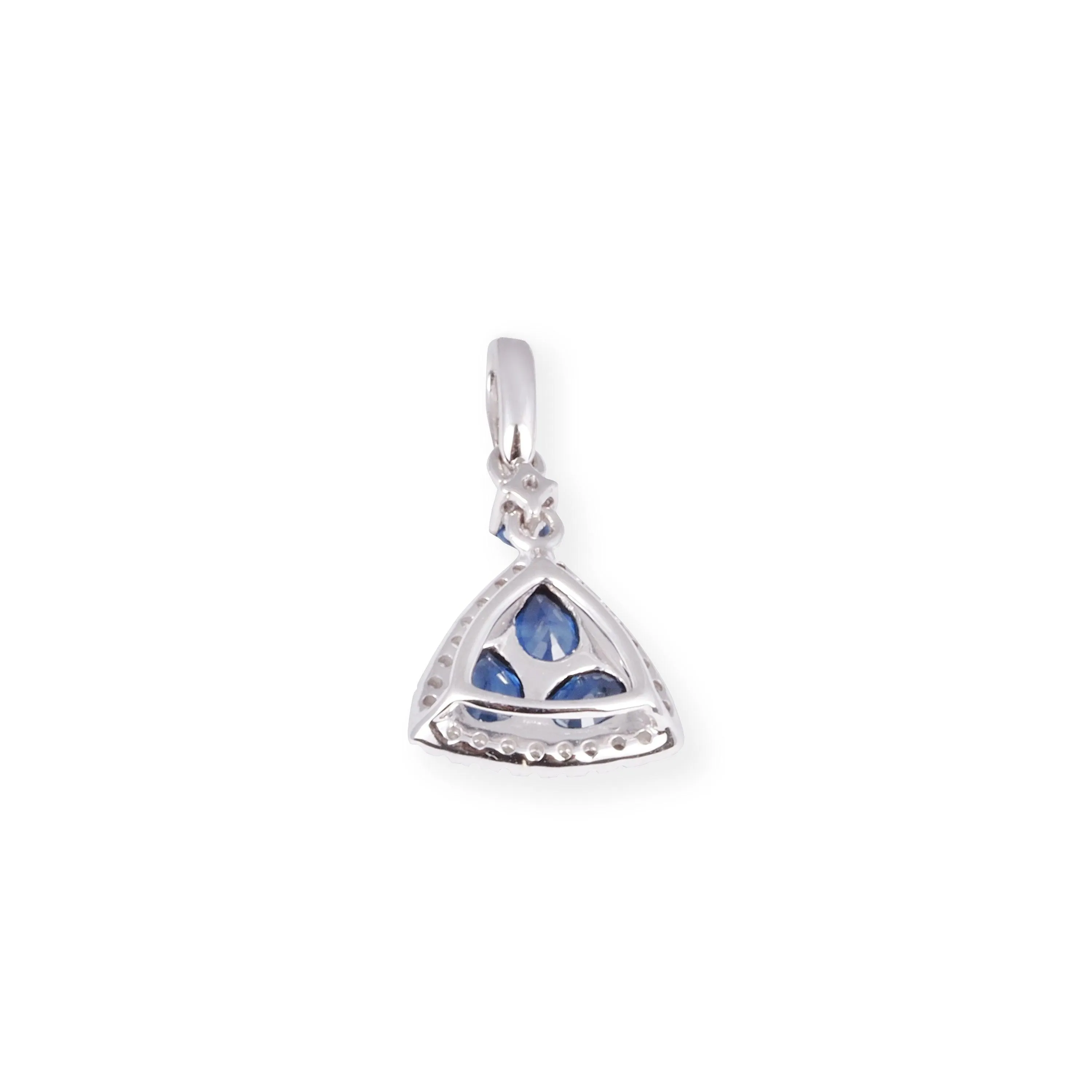 18ct White Gold Diamond and Blue Sapphire Triangle Pendant & Earrings P-7968/E-P7968