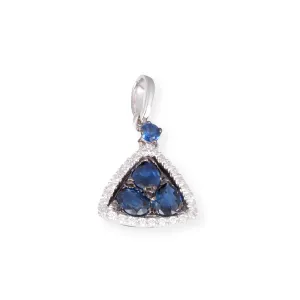 18ct White Gold Diamond and Blue Sapphire Triangle Pendant & Earrings P-7968/E-P7968