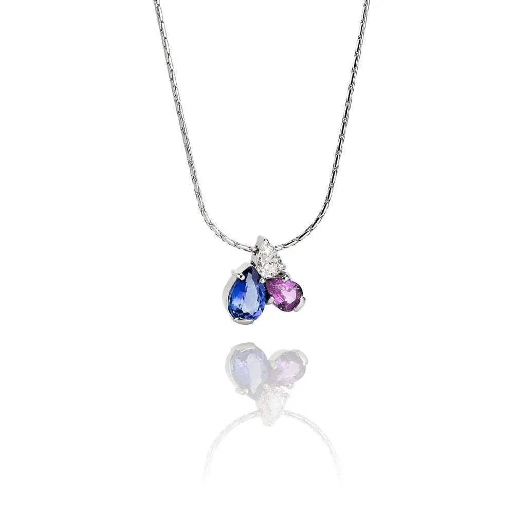 18ct white gold Tanzanite,pink Sapphire,Diamond necklace