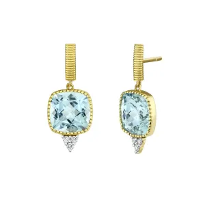 18K Gold Blue Topaz & Diamond Drop Earrings