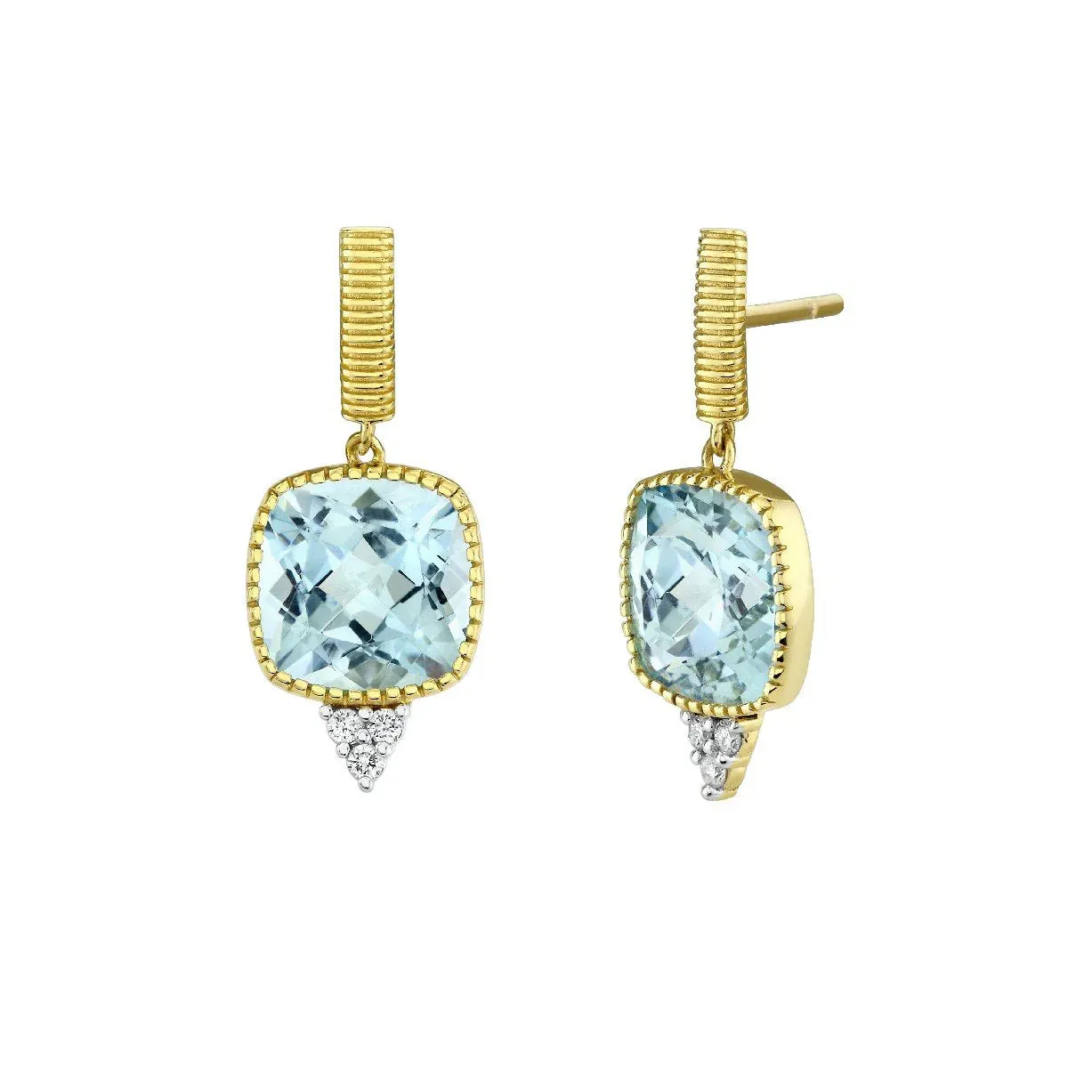 18K Gold Blue Topaz & Diamond Drop Earrings