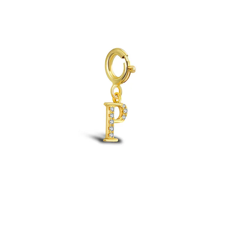 18k Gold Letter "P" Diamond Charms